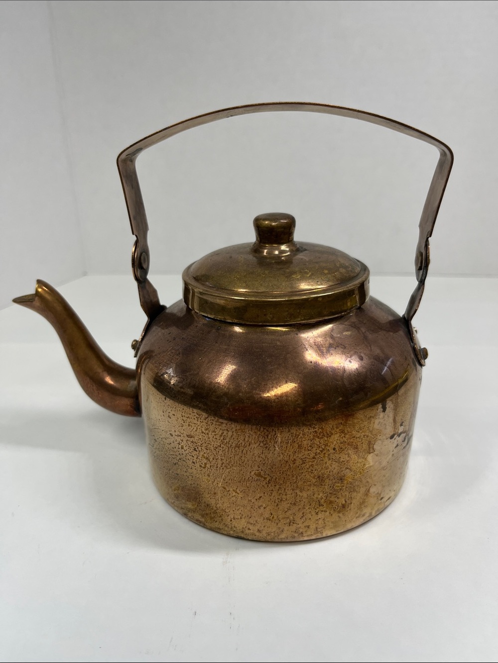 Copper Tea Kettle with Brass Handle and Lid